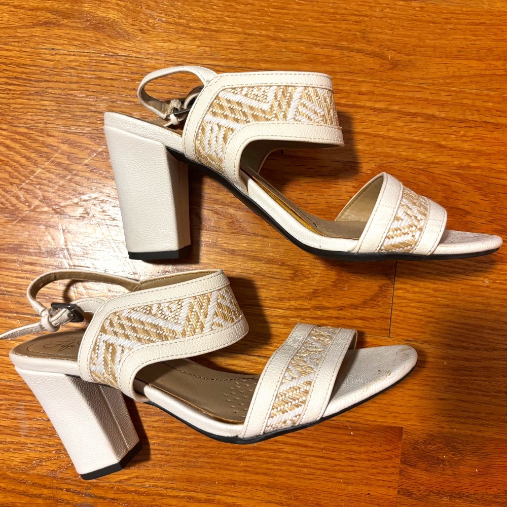 White & Tan Strappy Heeled Sandal